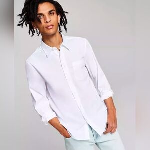 And Now This White Woven Poplin Long-Sleeve Button-Up Shirt Men's Size Medium